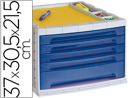 Module classement q-connect 5 tiroirs 370x305x225mm coloris bleu transparent