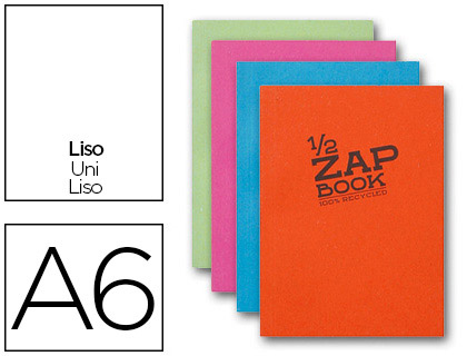 Bloc recyclé clairefontaine zap book encollé couverture cartonnée format a6 105x148mm 180f 80g uni 4 coloris