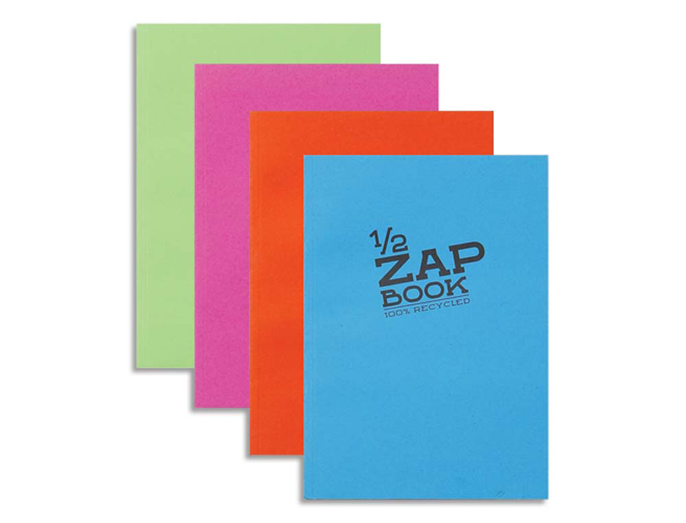 Bloc recyclé clairefontaine zap book encollé couverture cartonnée format a5 148x210mm 160f 80g uni 4 coloris