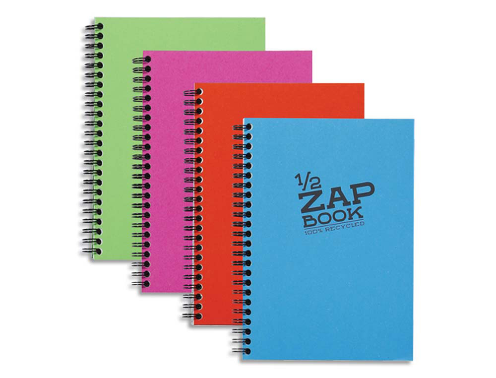 Bloc recyclé clairefontaine zap book reliure intégrale couverture cartonnée format 148x210mm 160f 80g uni 4 coloris