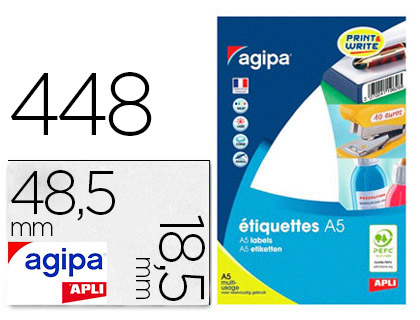 Étiquette adhésive apli agipa multi-usage 48.5x18.5mm laser jet d'encre formats paramétrés étui a5 448 unités