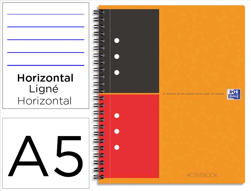 Cahier oxford active book optik paper couverture polypropylène pochette rangement a5+ 17,8x21cm 160 pages ligné