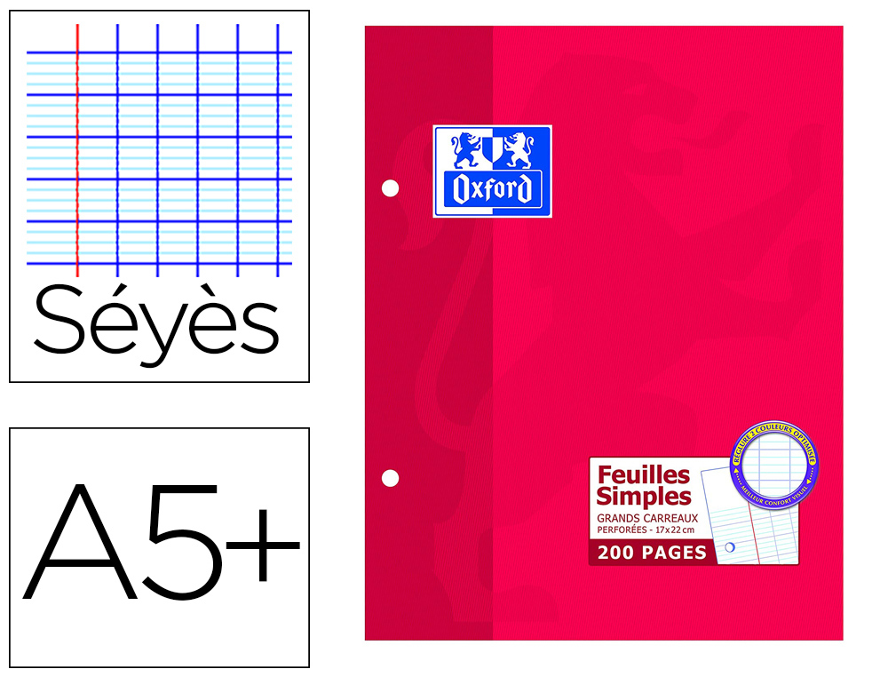 Feuillet mobile oxford a5+ 170x220mm papier satiné extra blanc 200 pages 90g séyès perforé