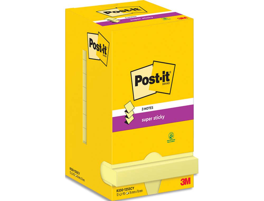 Bloc-notes post-it recharge z-notes 76x76mm 90f super z-notes repositionnables
