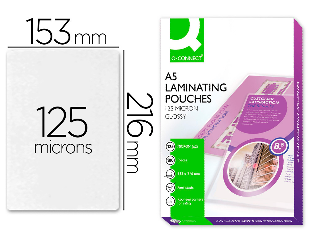 Pochette plastification q-connect à chaud économique format a5 125 microns boîte 100 unités