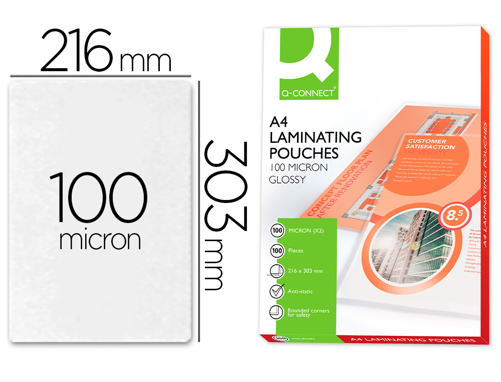 Pochette plastification q-connect à chaud économique format a4 100 microns boîte 100 unités