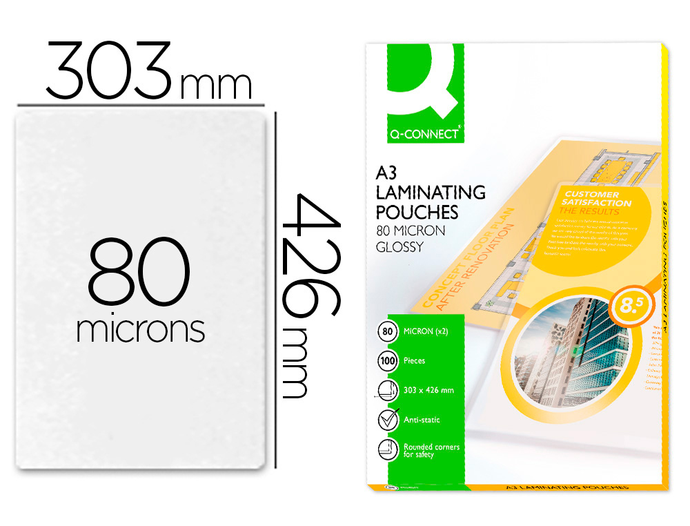 Pochette plastification q-connect à chaud économique format a3 80 microns boîte 100 unités