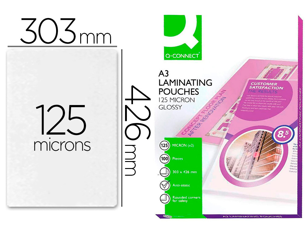 Pochette plastification q-connect à chaud économique format a3 125 microns boîte 100 unités