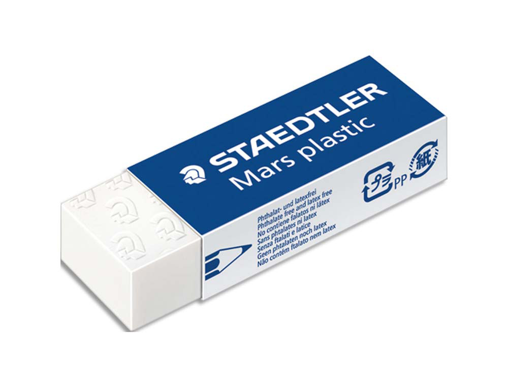 Gomme staedtler mars plastic 65x23x13mm crayons mines papier calque film coloris blanc