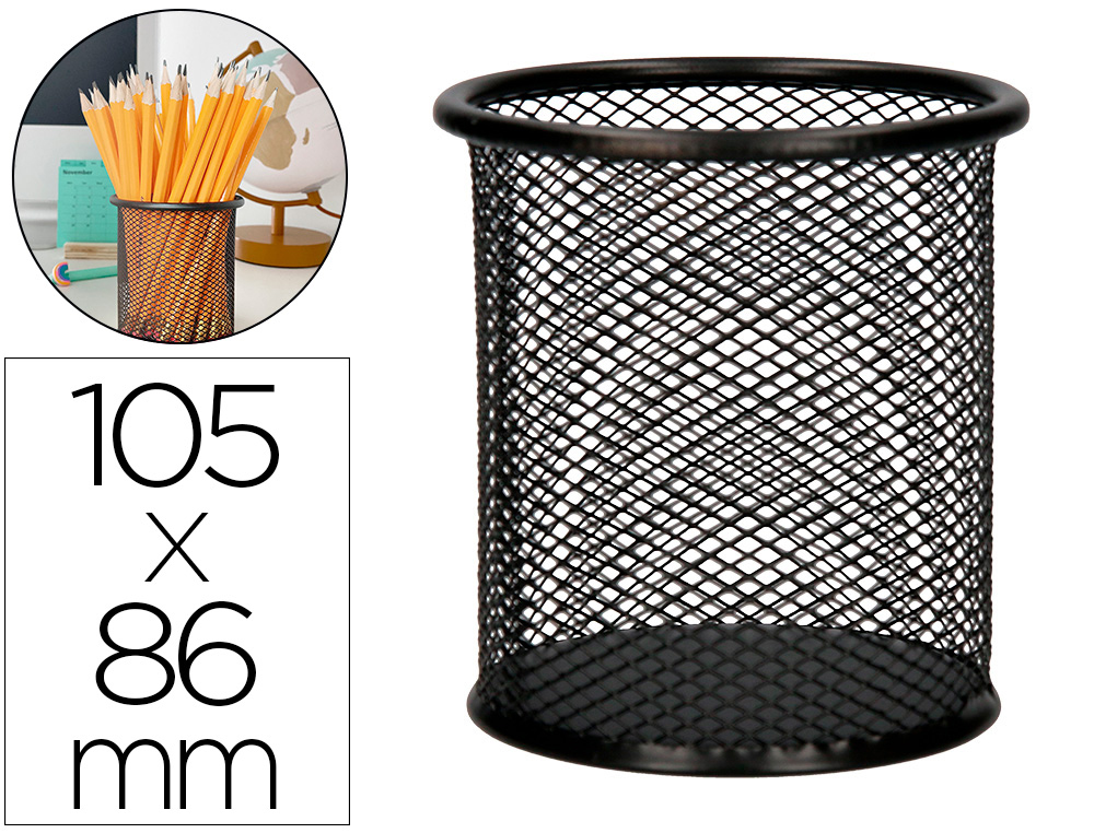 Pot à crayons q-connect maille métallique hauteur 105mm diamètre 86mm coloris noir