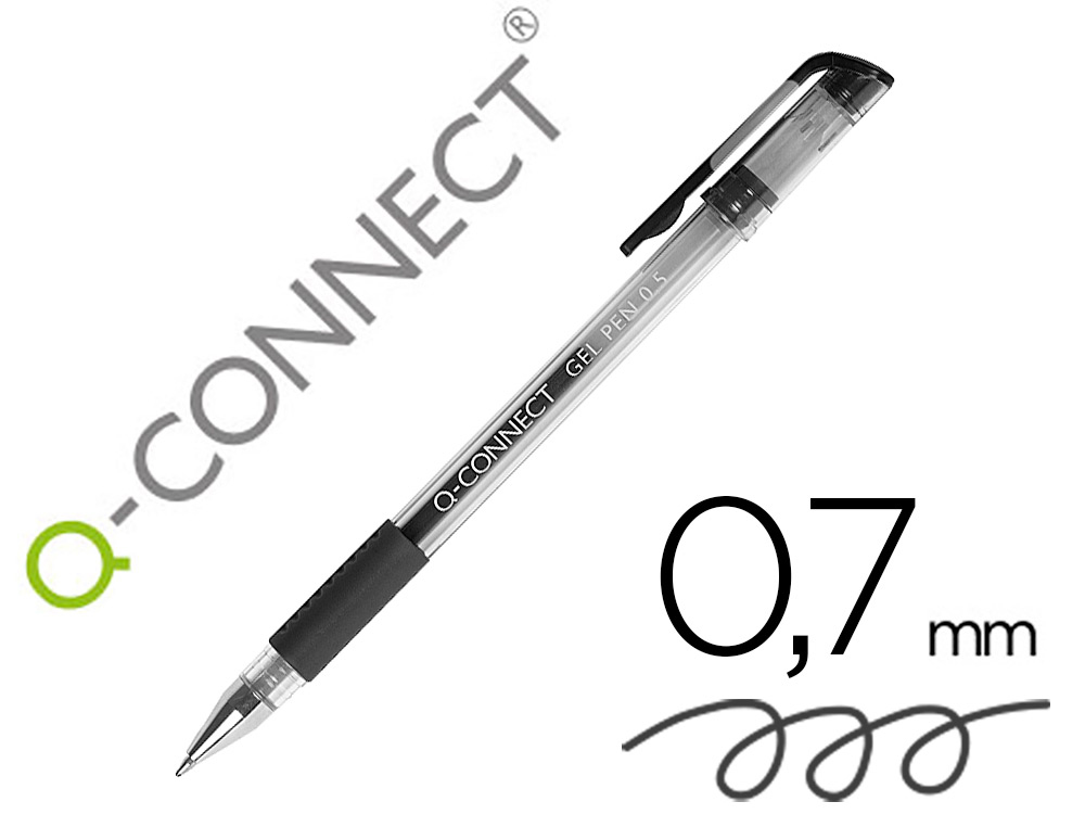 Stylo-bille q-connect écriture moyenne 0.5mm corps translucide grip caoutchouc coloris noir