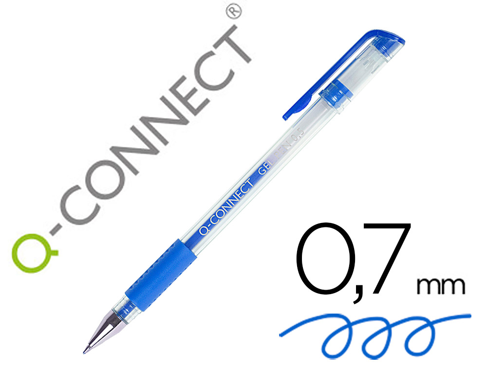 Stylo-bille q-connect écriture moyenne 0.5mm corps translucide grip caoutchouc coloris bleu
