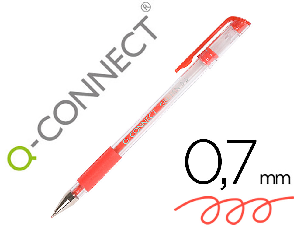 Stylo-bille q-connect écriture moyenne 0.5mm corps translucide grip caoutchouc coloris rouge