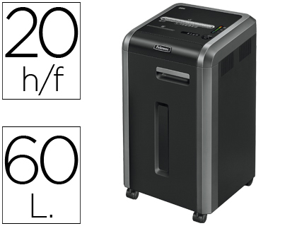 Destructeur fellowes 225ci coupe croisée 4x38mm a4 très confidentiel détruit trombones agrafes 60l 454x435x785mm