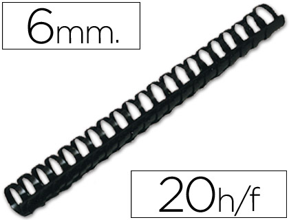 Anneau plastique à relier q-connect capacité 20f 6mm diamètre coloris noir boîte 100 unités