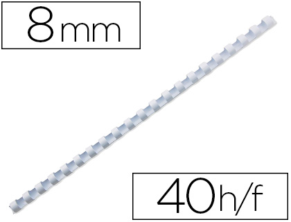 Anneau plastique à relier q-connect capacité 40f 8mm diamètre coloris blanc boîte 100 unités