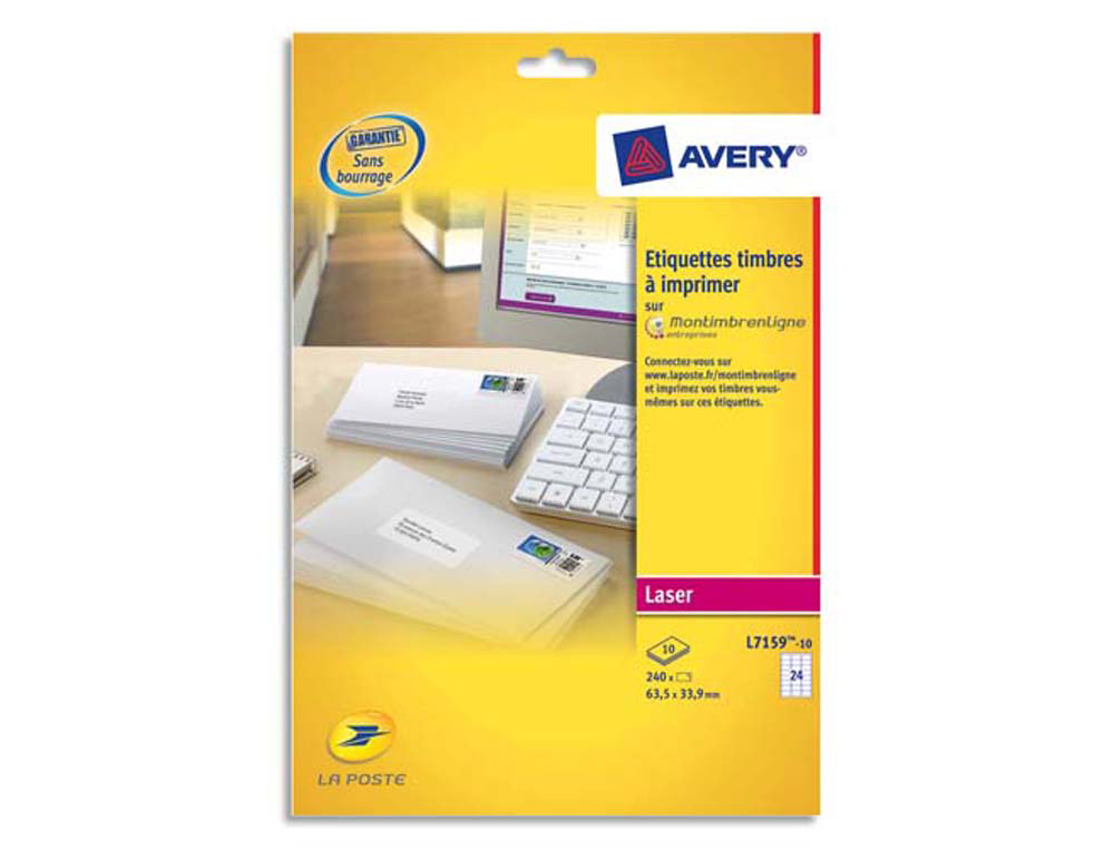 Étiquette adhésive avery spéciale timbre 63.5x 33.9mm pochette 240 unités
