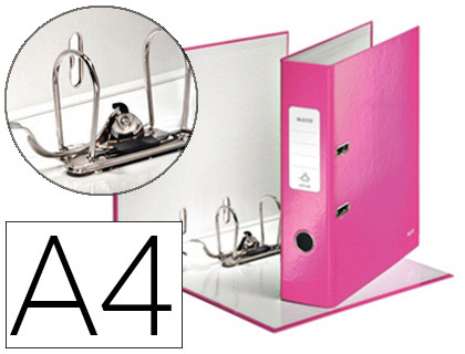 Classeur levier leitz wow 318x285mm surface pelliculée dos 80mm oeillet préhension griffes blocage 600f coloris rose
