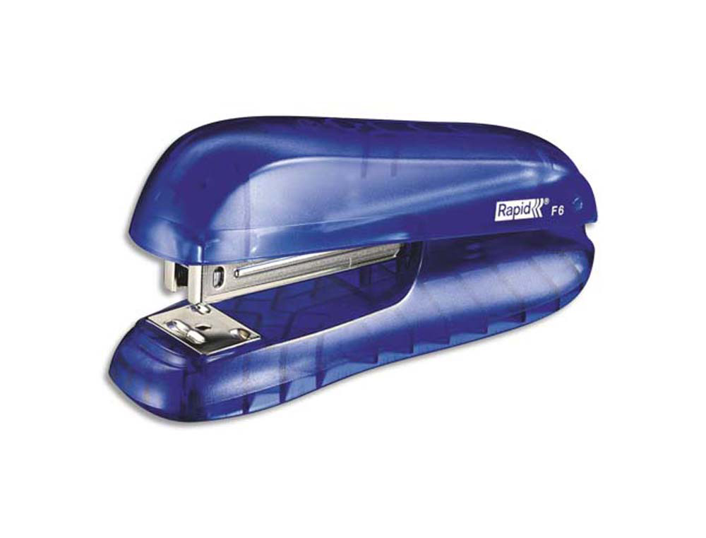 Agrafeuse bureau rapid f6 mécanisme métal 62x40x126mm 20 feuilles agrafes 24/6 et 26/6 coloris bleu transparent