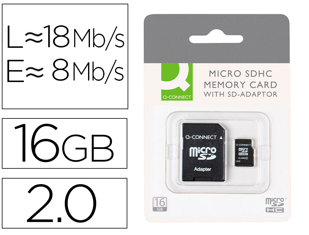 Carte micro q-connect sdhc adaptateur sd capacité 16gb classe 4 téléphones portables tablettes