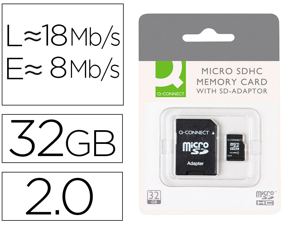 Carte micro q-connect sdhc adaptateur sd capacité 32gb classe 4 téléphones portables tablettes