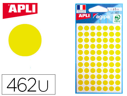 Pastille adhésive apli agipa diamètre 8 mm coloris jaune pochette 462 unités