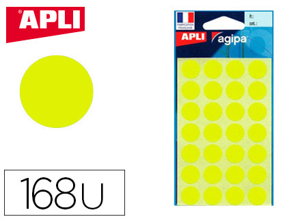 Pastille adhésive apli agipa diamètre 15mm coloris jaune pochette 168 unités