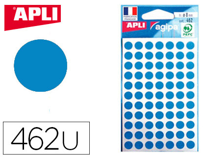 Pastille adhésive apli agipa diamètre 8 mm coloris bleu pochette 462 unités