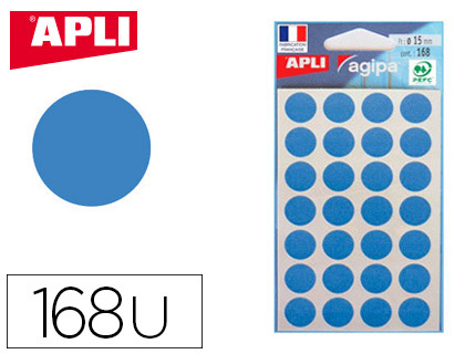 Pastille adhésive apli agipa diamètre 15mm coloris bleu pochette 168 unités