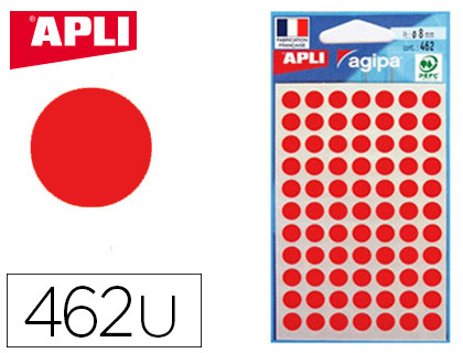 Pastille adhésive apli agipa diamètre 8 mm coloris rouge pochette 462 unités