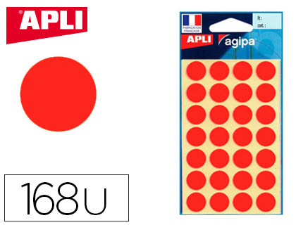 Pastille adhésive apli agipa diamètre 15mm coloris rouge pochette 168 unités