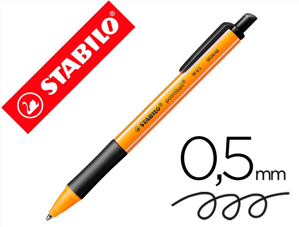 Stylo-bille stabilo pointball plastique recyclé 3500m d'écriture rechargeable rétractable grip antidérapant noir