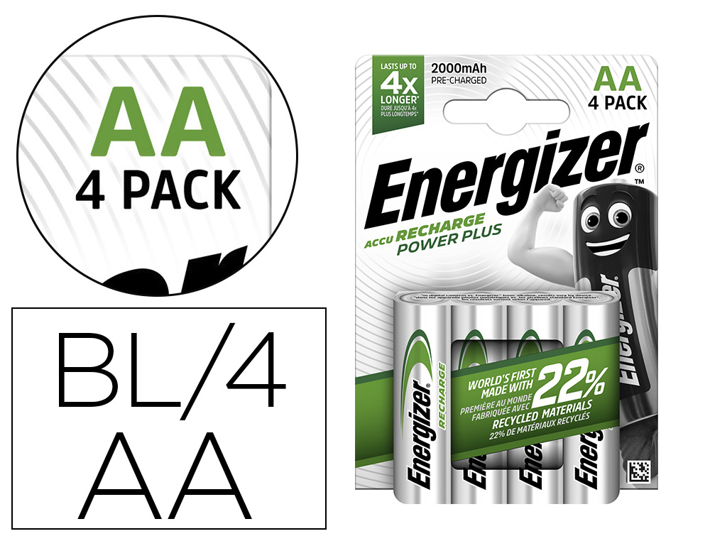 Pile energizer rechargeable power plus i.c.e. hr6 taille aa 2000mah blister 4 unités