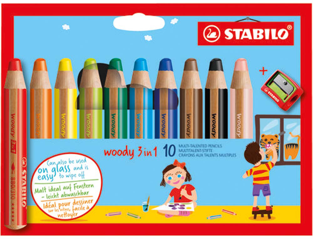 Etui 10 crayons 3 en 1 woody + tc