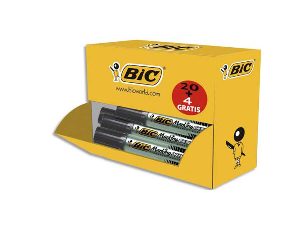 Marqueur bic permanent onyx marker 1481 pointe biseautée    4/7mm tous supports noir pack  20 unités + 4 gratuits