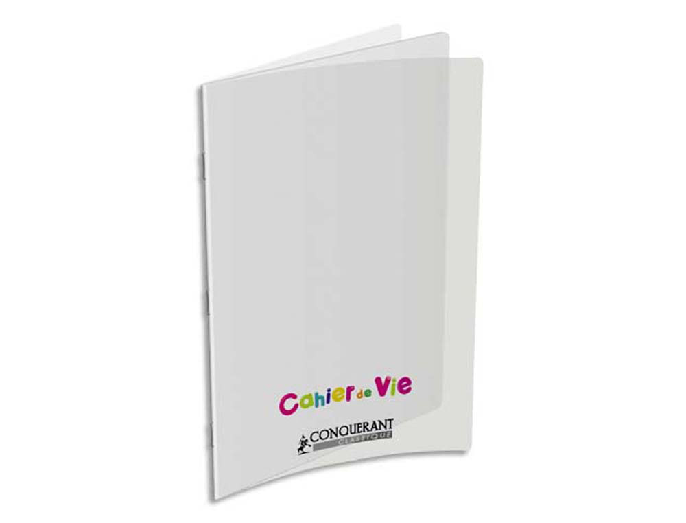 Cahier vie agrafé conquérant classique couverture polypropylène a4+ 24x32cm 96 pages 48 lignées 10mm/48 unies 90g