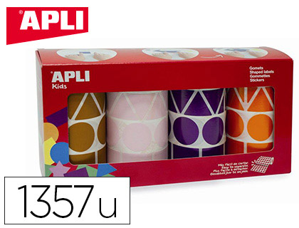 Gommette géante apli agipa géométrique 4 coloris assortis violet marron rose orange pack 4 rouleaux 5428 unités