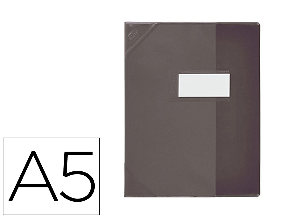 Protège-cahier elba school life pvc cristal 18/100e rabat porte-étiquette et étiquette 170x220mm coloris noir