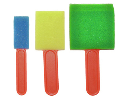 Pinceau mousse pinselfabrik plat 25mm 50mm 75mm coloris assortis bleu jaune vert sachet 3 unités