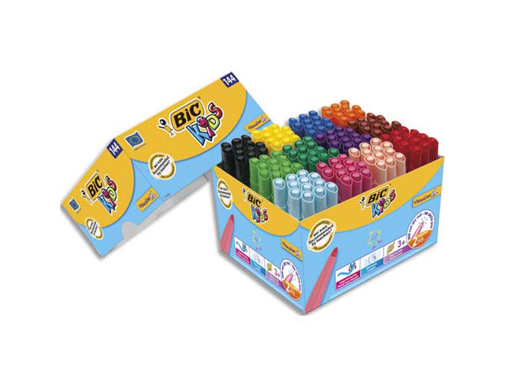 Feutre bic kids visacolor xl coloriage pointe extra-large bloquée couleurs vives coffret scolaire 144 unités
