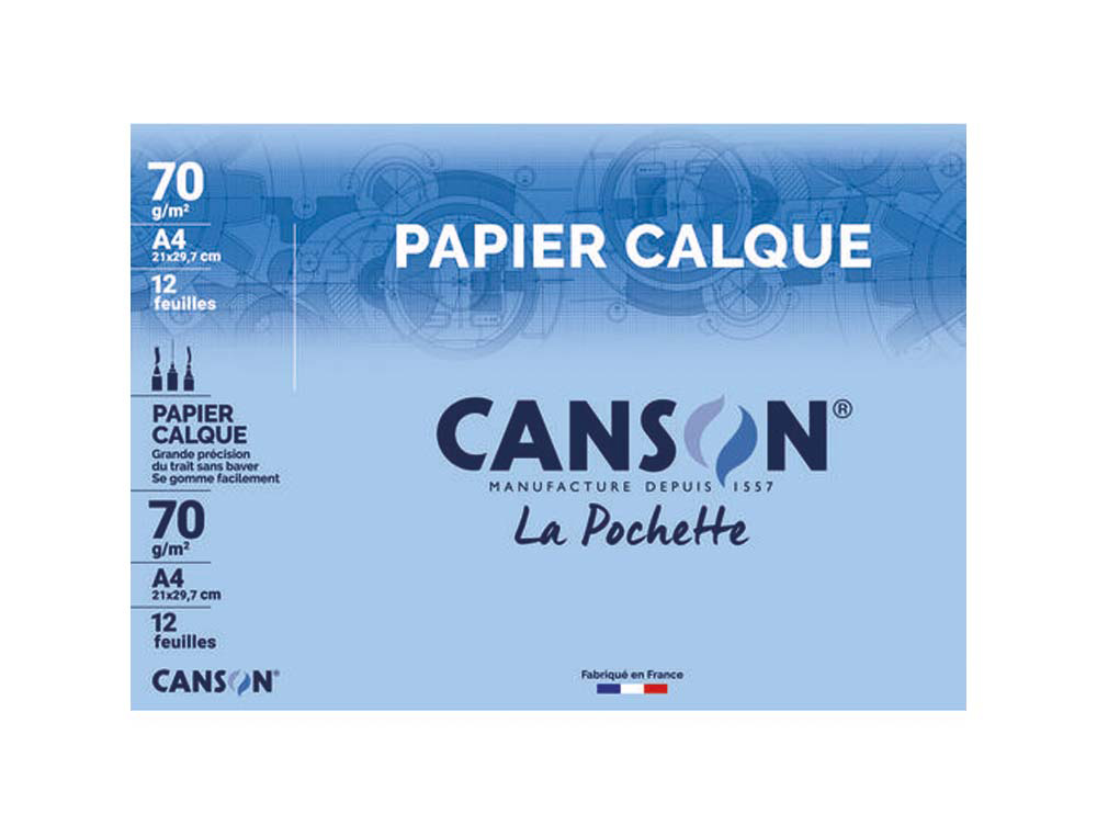 Papier calque canson crayon encre dessin industriel 70/75g a4 297x210mm pochette 12f