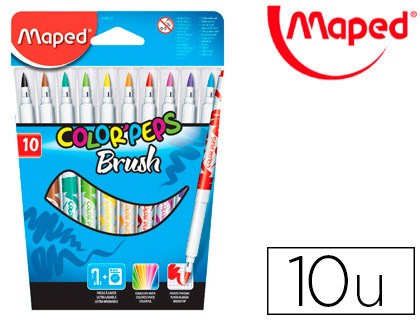 Feutre coloriage maped brush pointe pinceau coloris vifs pochette carton 10 unités