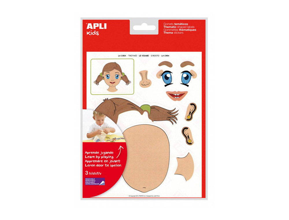 Gommette apli agipa repositionnable visage fille garçon dès 3 ans pochette 12f 144 unités