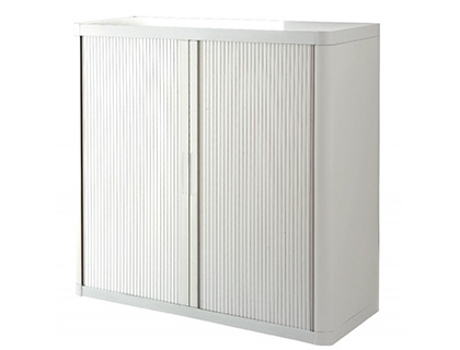 Armoire paperflow easy office 2 tablettes charge 75kg structure blanche rideaux 104x110x41,5cm coloris blanc/blanc