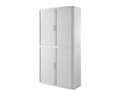 Armoire paperflow easy office 4 tablettes charge 75kg structure blanche rideaux 204x110x41,5cm coloris blanc/blanc