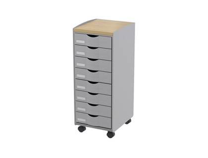 Desserte mobile paperflow polystyrène 8 tiroirs 4 roulettes pivotantes 74,5x28,8x35cm