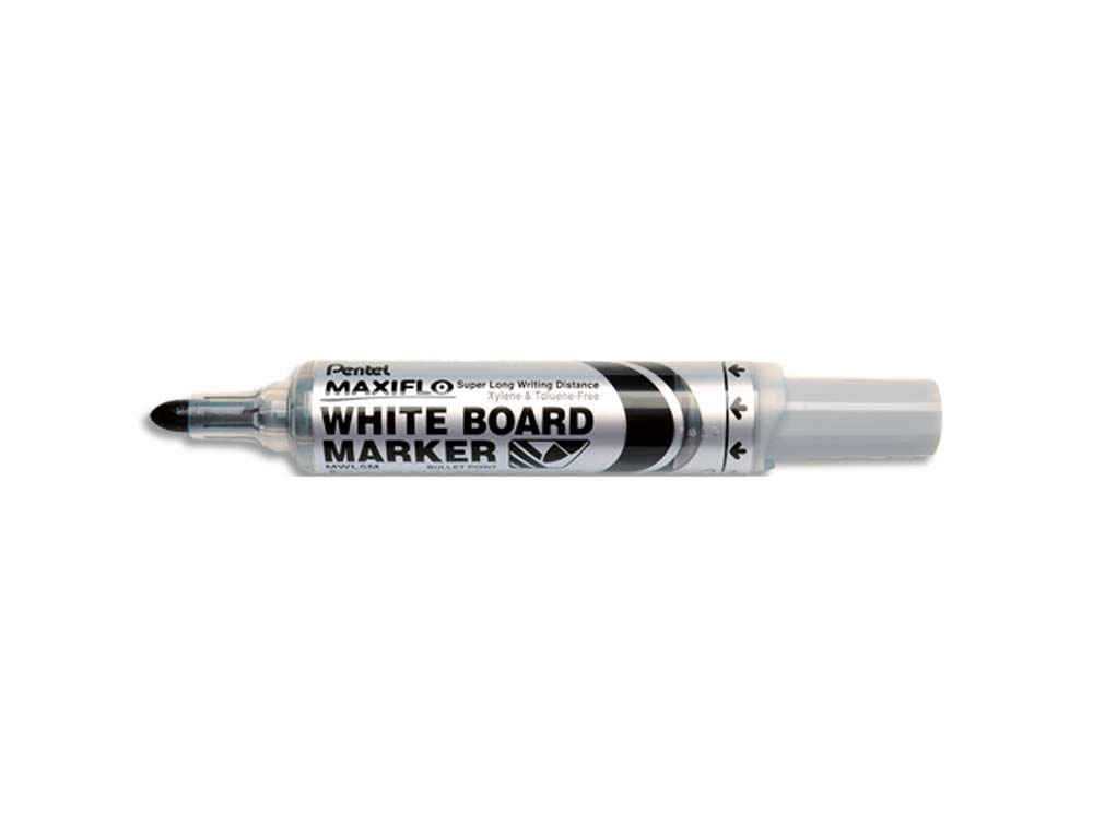 Marqueur pentel maxiflo effaçable tableau blanc pointe conique tracé 2,1mm écriture 1000m corps plastique recyclé noir