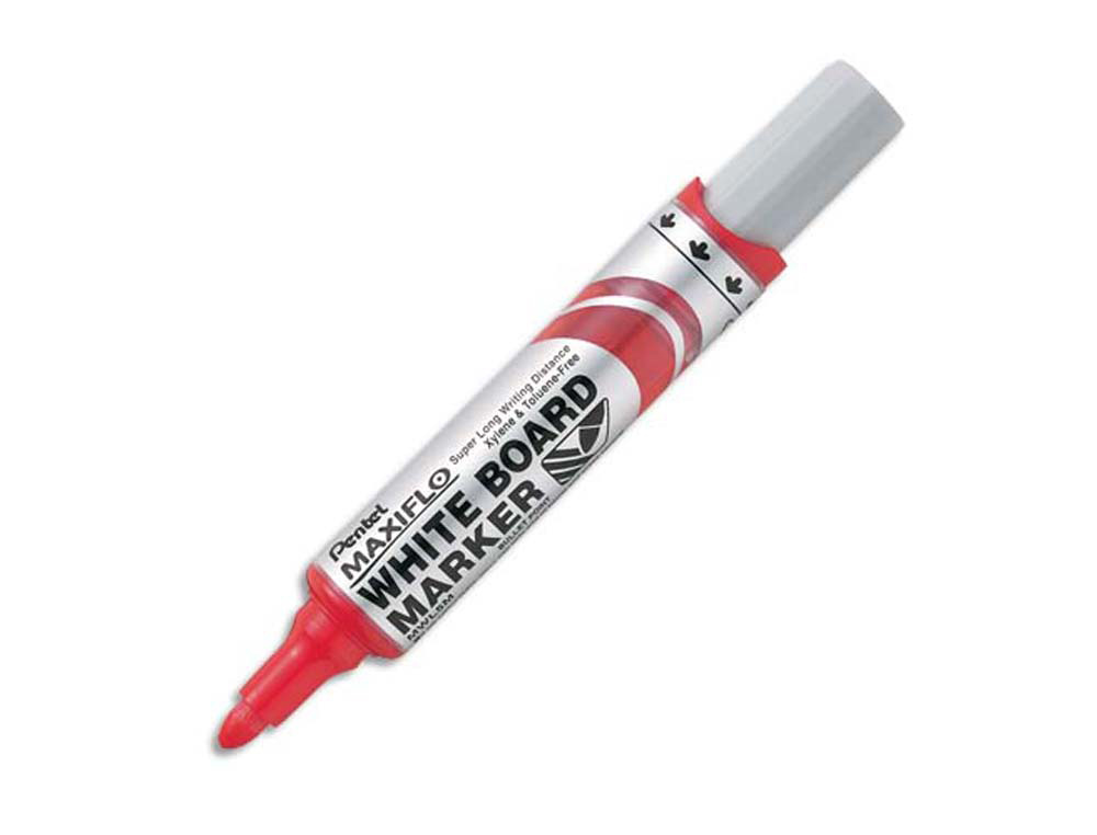 Marqueur pentel maxiflo effaçable tableau blanc pointe conique tracé 2,1mm écriture 1000m corps plastique recyclé rouge