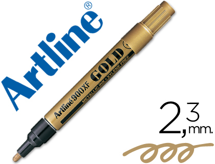 Marqueur artline permanent pointe moyenne conique 2.3mm tous supports corps métal encre pigmentée résiste eau couleur or