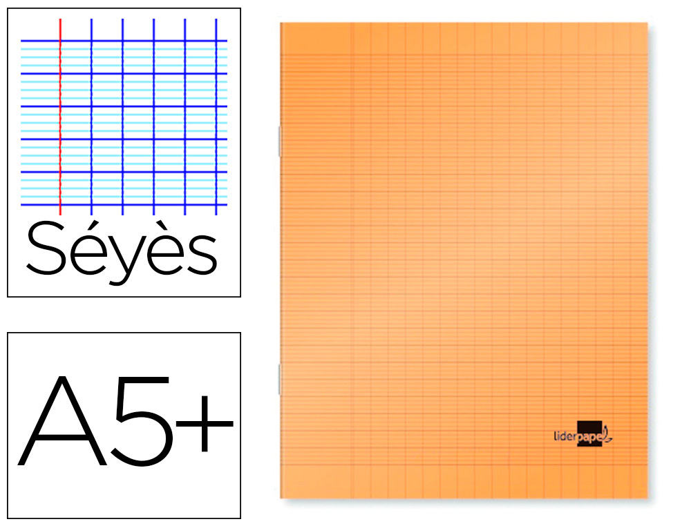 Cahier piqué liderpapel couverture plastique souple a5+ 17x22cm 90g 96 pages séyès coloris orange
